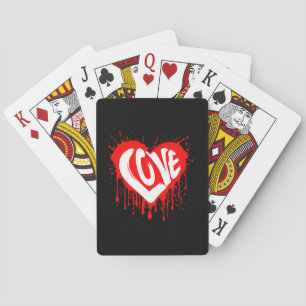 Liebe Retro Rotes Herz Valentine Weißer Text Spielkarten