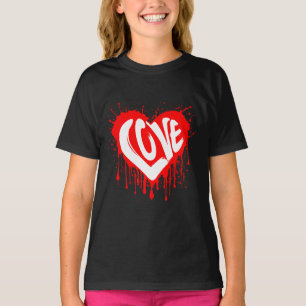 Liebe Retro Rotes Herz Valentine Weißer Text T-Shirt