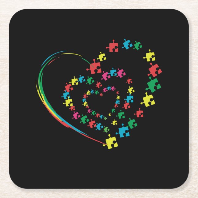 Liebe Ribbon Herz Puzzle Autismus Aufklärung Gesch Rechteckiger Pappuntersetzer (Vorderseite)