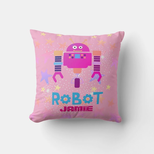 Liebe-ROBOTER-Dekoration Rosa Lila Sterne Kissen (Vorderseite)