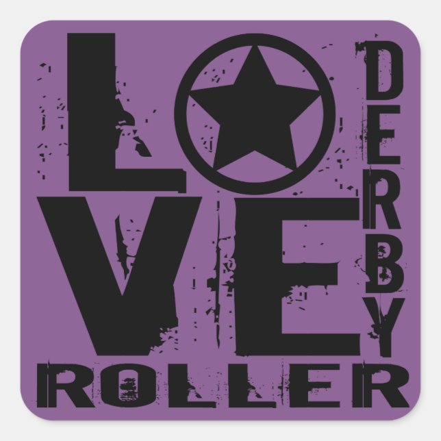 LIEBE Roller Derby Quadratischer Aufkleber (Vorderseite)