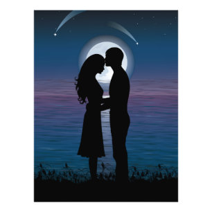 Liebe-Romance Silhouette-Paare auf der See-Küste Fotodruck
