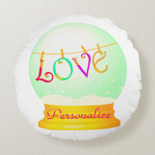 Liebe Romantische niedliche Schneekugel Rundes Kissen