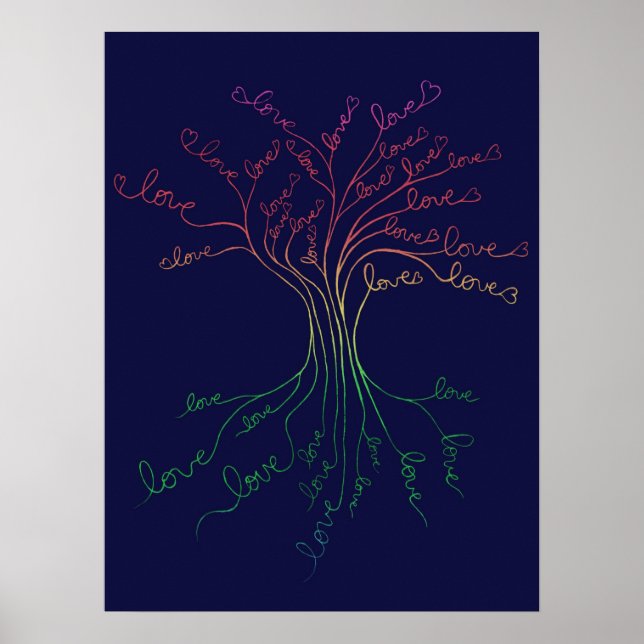 Liebe Roots Tree of Life Navy Regenbogen Valentine Poster (Vorne)