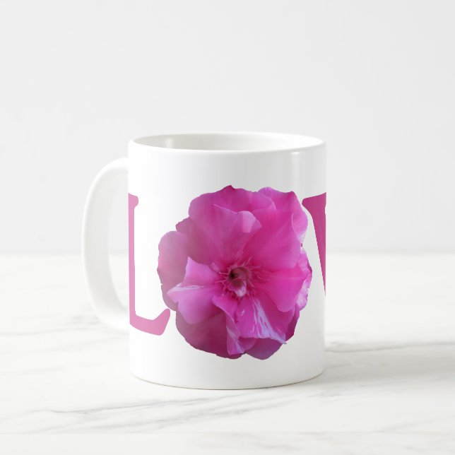 Liebe Rosa Blume Kaffee Tasse (Vorderseite Links)