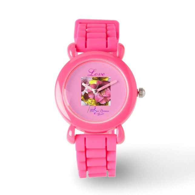 "Liebe" Rosa Glitzer-Gurtüberwachung Armbanduhr (Vorderseite)