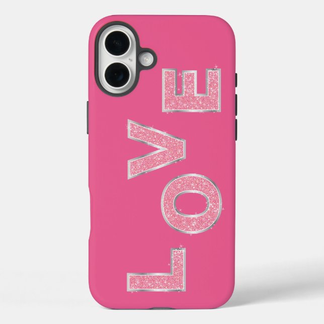Liebe Rosa Glitzer iPhone 16 Plus Hülle (Rückseite)