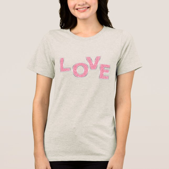 Liebe Rosa Glitzer Tri-Blend Shirt (Vorderseite)