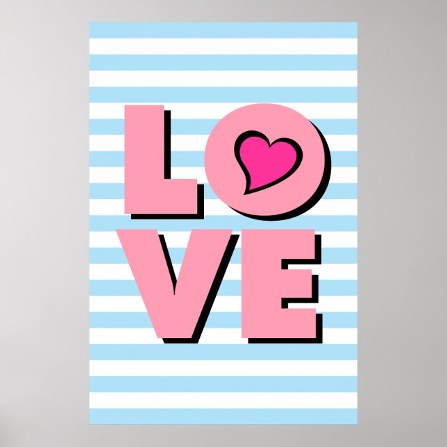 LIEBE, rosa Herz, Typografie-Plakat, Shirt, Poster (Vorne)