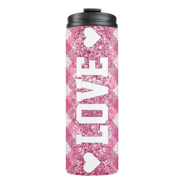 Liebe Rosa Kariert Thermosbecher (Vorderseite)