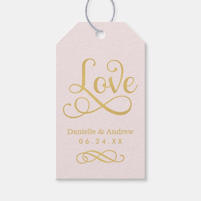 Liebe Rosa- und GoldWedding Monogram Geschenkanhänger (Vorderseite)