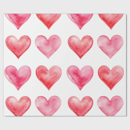 Liebe Rosa und Rote Wasserfarbenherzen Muster Geschenkpapier