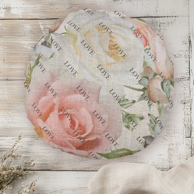 Liebe: Rosa und Weiße Rosen auf Leinen Rundes Kissen (Von Creator hochgeladen)
