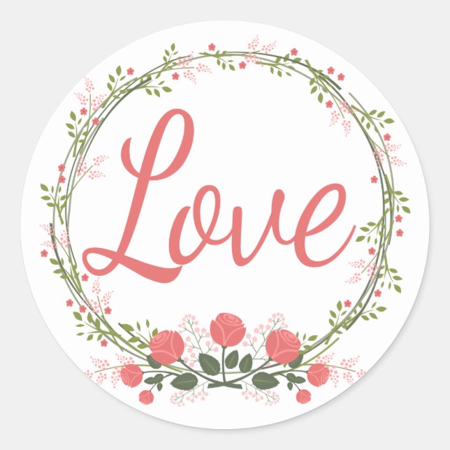 Liebe Rose Blumenreath Rosa Hochzeitskleber Runder Aufkleber (Vorderseite)