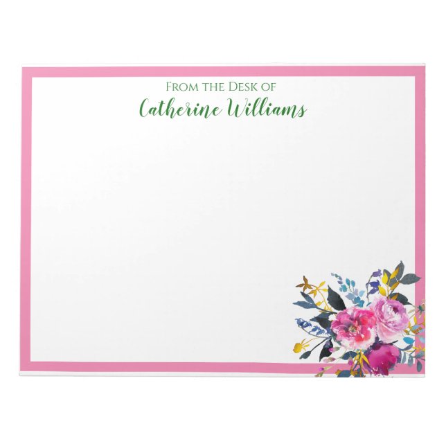 Liebe Rose Boho Floral Bouquet Smaragdgrüner Name Notizblock (Vorderseite)
