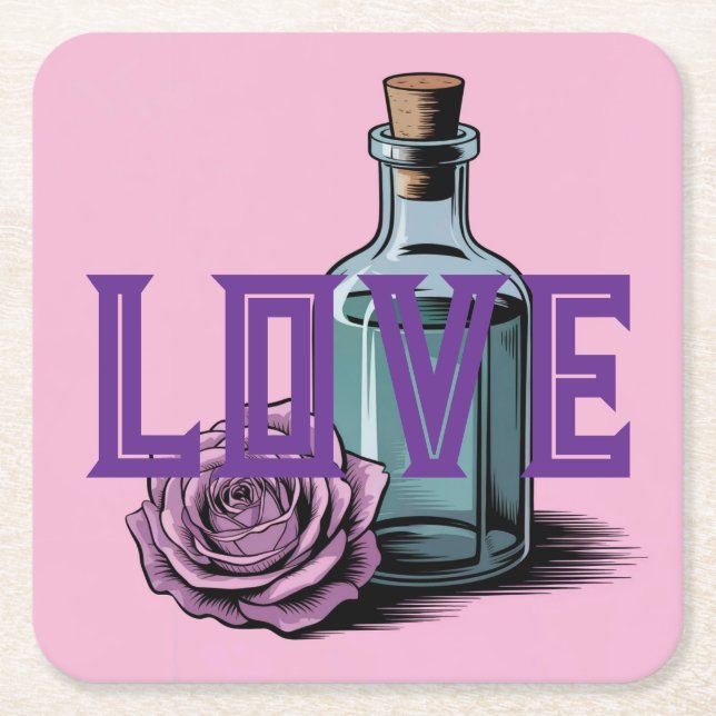 LIEBE Rose Flasche Untersetzer Set (Vorderseite)