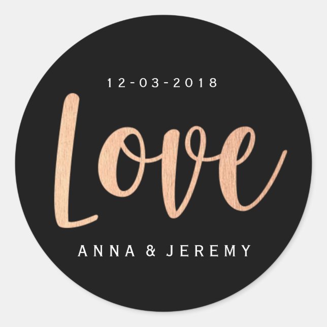 Liebe Rose Gold Black Wedding Sticker (Vorderseite)