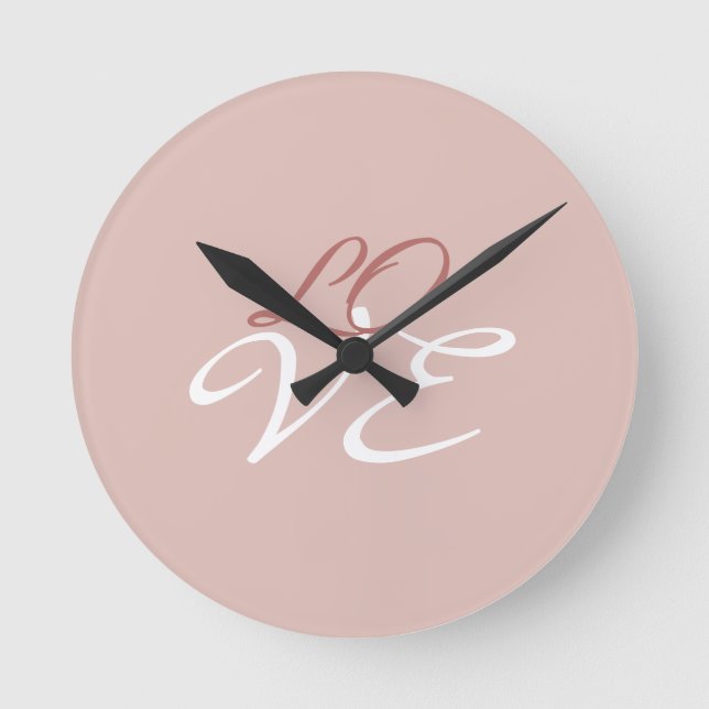 Liebe Rose Gold-Farbkalligrafie Runde Wanduhr (Vorderseite)
