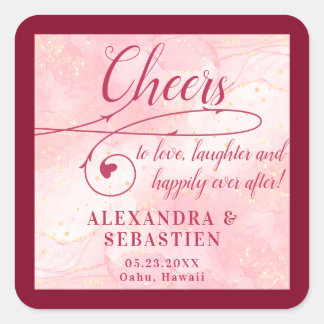 Liebe Rose Gold Script Burgundy Hochzeit Quadratischer Aufkleber