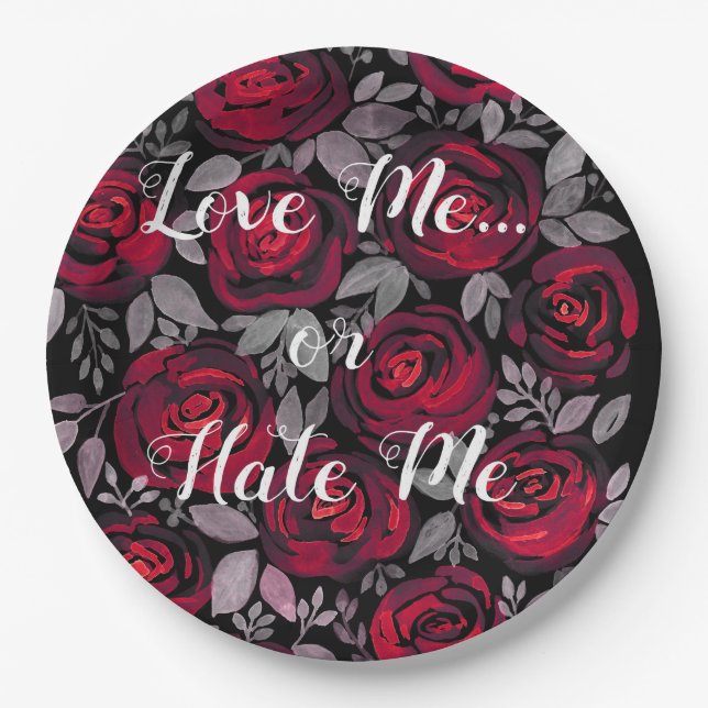 Liebe. Rose , rot , rote Rosen , Aquarell , Pri Pappteller (Vorderseite)