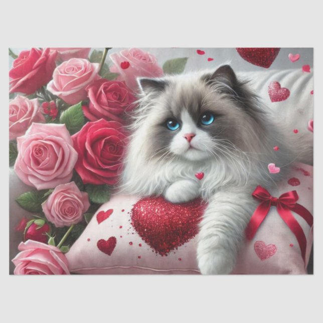 Liebe Rose und Ragdoll Katzen Seidenpapier (Vorderseite)