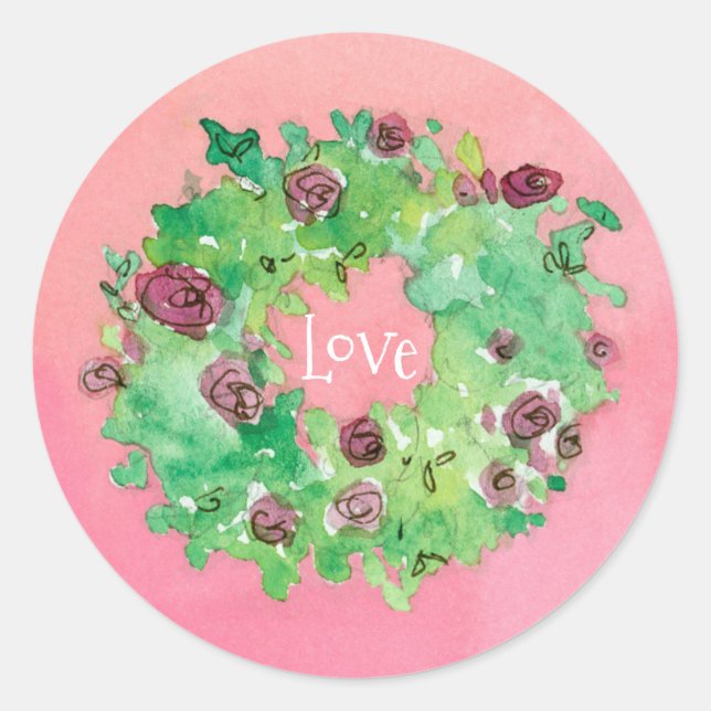 Liebe Rose Wreath Runder Aufkleber (Vorderseite)