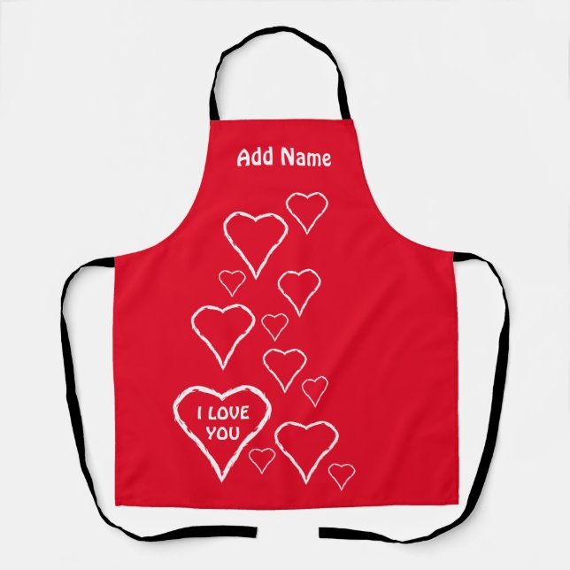 Liebe Rot mit White Hearts Print Schürze (Vorderseite)