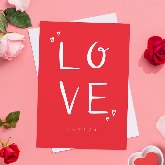 LIEBE Rot Moderne Kalligraphie Valentine Feiertagskarte (LOVE Red Modern Calligraphy Valentine Holiday Card)
