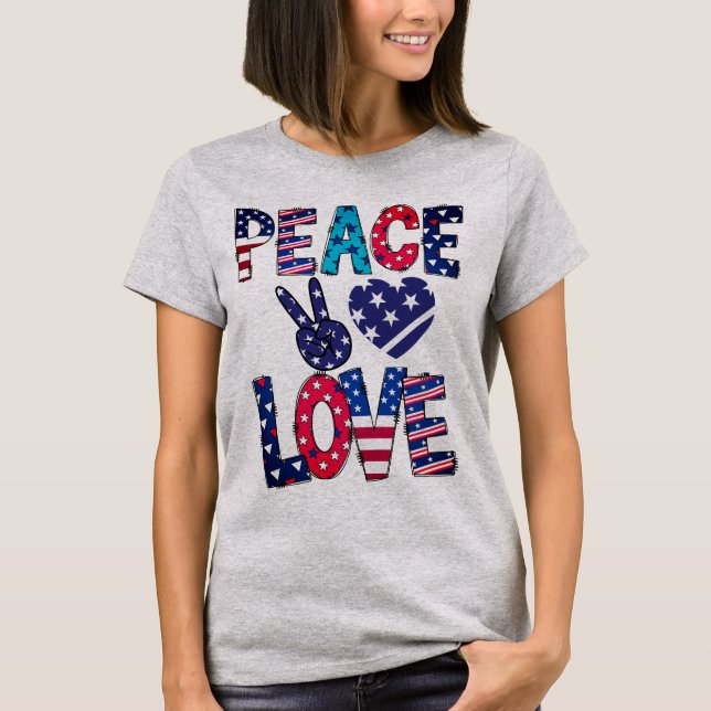 Liebe Rot-Weiß und Blau-Frieden T-Shirt (Vorderseite)