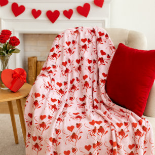 Liebe rote Herzen und Marienkäfer Rosa Fleecedecke