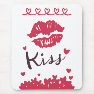 Liebe Rote Lippenstift Küssende Lippen Mit Herzen Mousepad