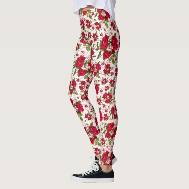Liebe Rote Rose Bouquet Fotografie Random Muster Leggings (Links)