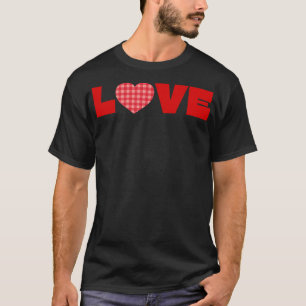 Liebe Rote Typografie mit rotem kariertem Herzen T-Shirt