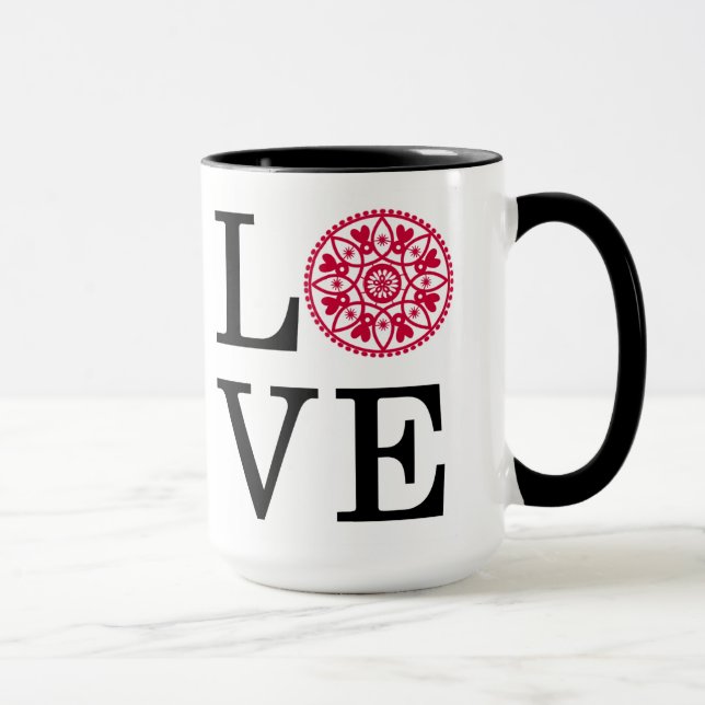LIEBE rote weiße u. schwarze Tasse (Rechts)