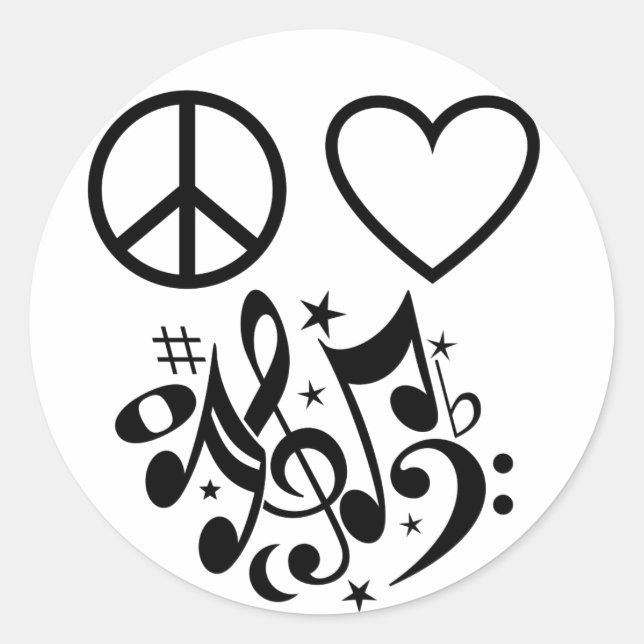 Liebe Rotes Herz Black Peace Symbol Harmonie Musik Runder Aufkleber (Vorderseite)