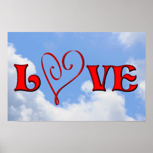 Liebe Rotes Herz Blauer Himmel Poster