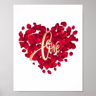 Liebe Rotes Herz Form Petalen Poster
