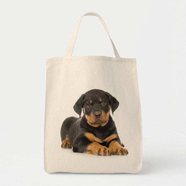 Liebe Rottweiler Welpen Hund Leinwand Tote Tasche (Vorne)