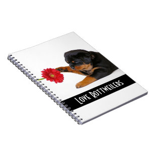 Liebe Rottweiler Welpenhund mit Gänseblümchen Noti Notizblock