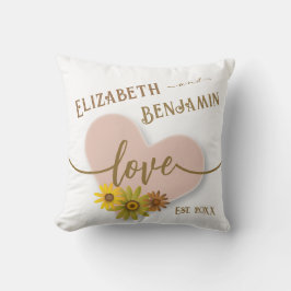 Liebe Rustikales Pfirsichherz mit Blume Typografie Kissen