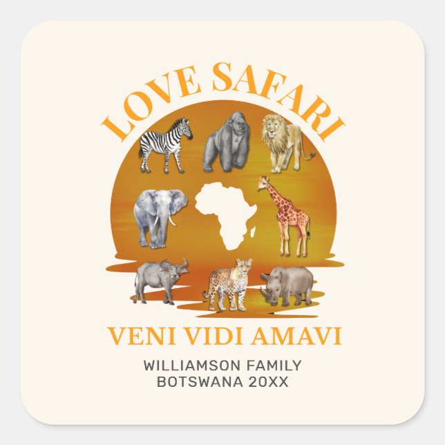 Liebe SAFARI Souvenir Quadratischer Aufkleber (Vorderseite)