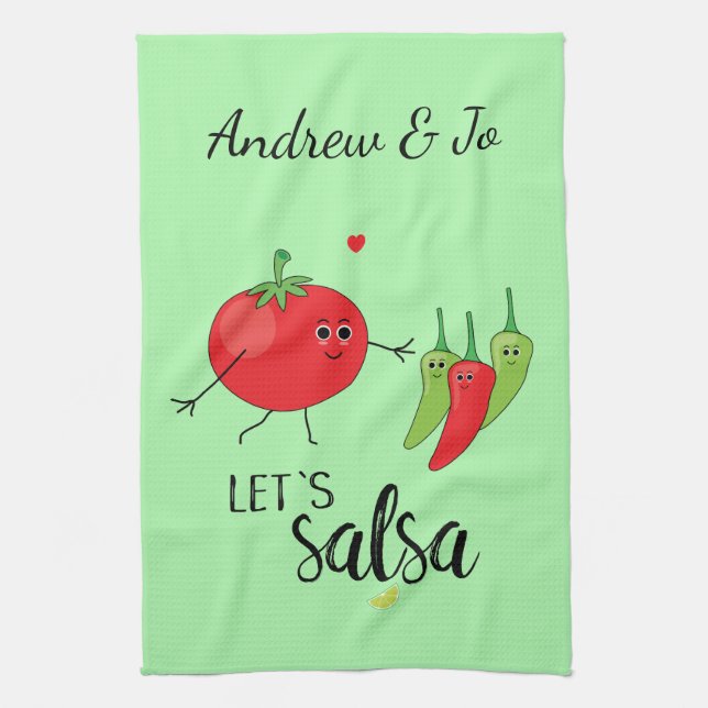 Liebe Salsa Tancing Humorvolle Niedlich Food Sloga Geschirrtuch (Vertikal)