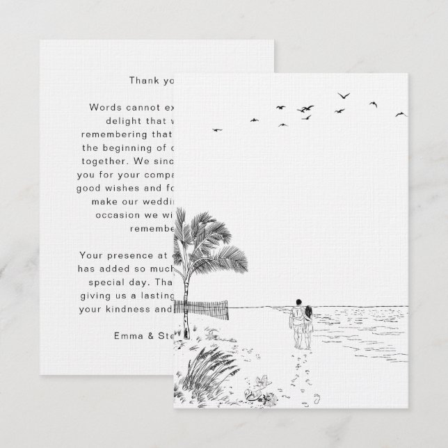 Liebe Sandy Beach Minimallinie Art Wedding Dankeskarte (Vorne/Hinten)