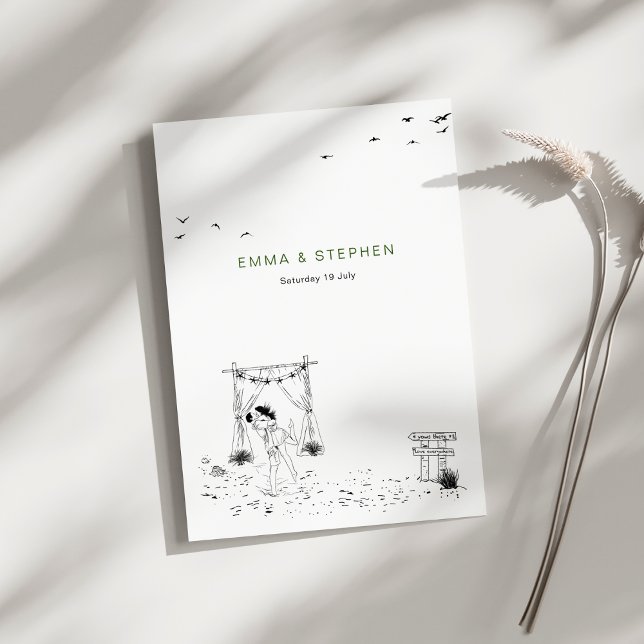 Liebe Sandy Beach Minimallinie Art Wedding Einladung (Von Creator hochgeladen)