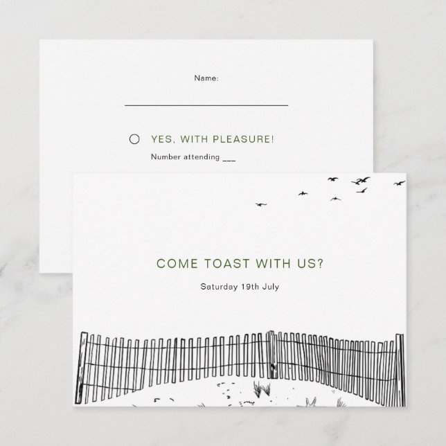 Liebe Sandy Beach Minimallinie Art Wedding RSVP Karte (Vorne/Hinten)