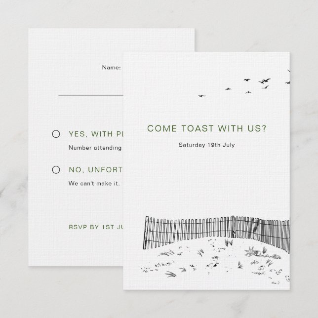 Liebe Sandy Beach Minimallinie Art Wedding RSVP Karte (Vorne/Hinten)