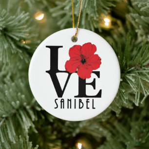 LIEBE Sanibel Red Hibiscua Keramik Ornament