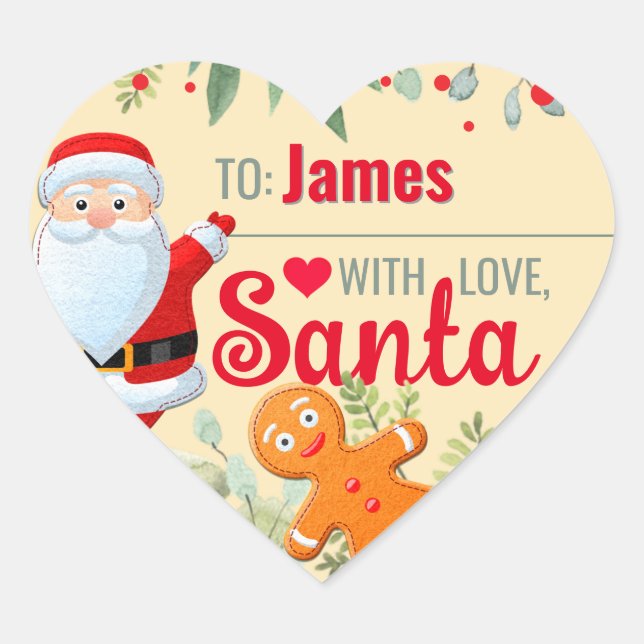 "Liebe, Santa" Gingerbret Custom Christmas Beige Herz-Aufkleber (Vorderseite)