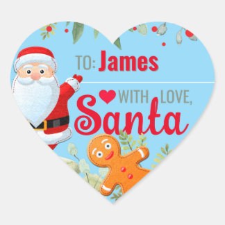 "Liebe, Santa" Gingerbret Custom Christmas Blue Herz-Aufkleber