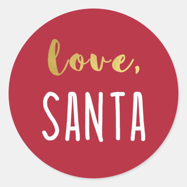 Liebe, Santa | Imitate Goldtypografie auf Rot Runder Aufkleber (Vorderseite)
